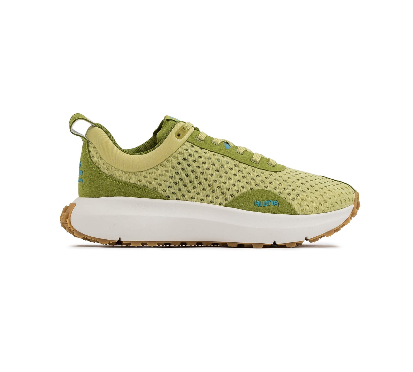 Exterior side view of right Everywhere Hilma Running Shoe in Linden Green