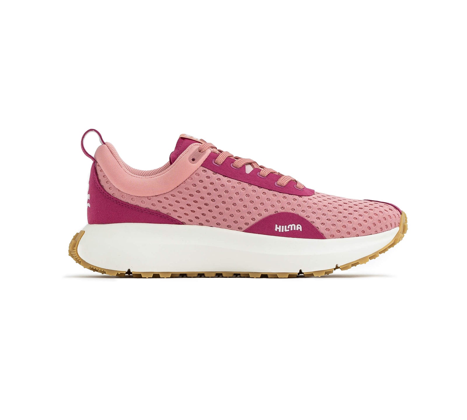 Exterior side view of right Everywhere Hilma Running Shoe in Rose Tan