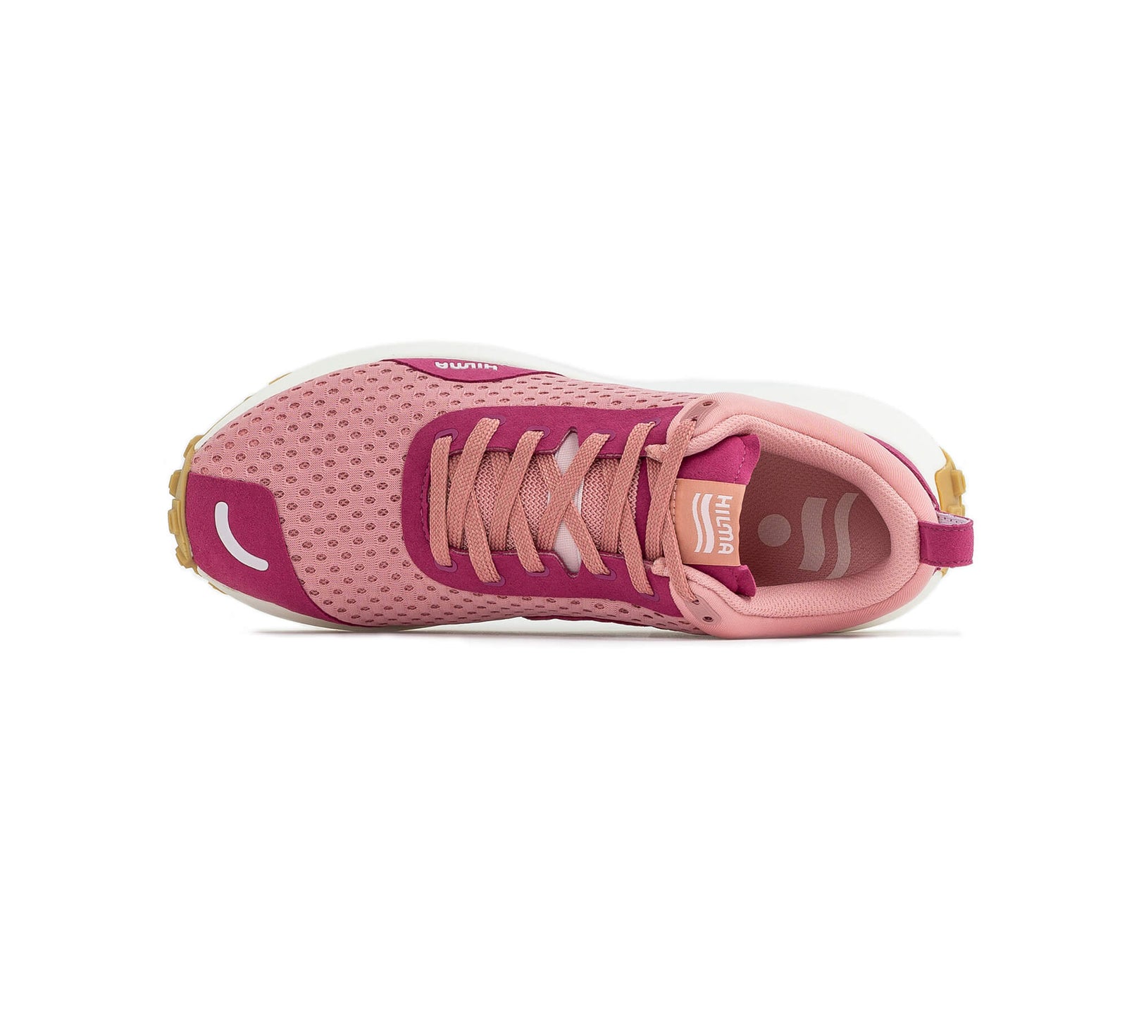 Top down view of right Everywhere Hilma Running shoe in Rose Tan