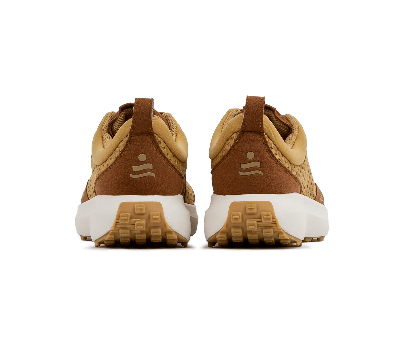 Back view of a pair of the Everywhere Hilma Running shoe in Sandstone