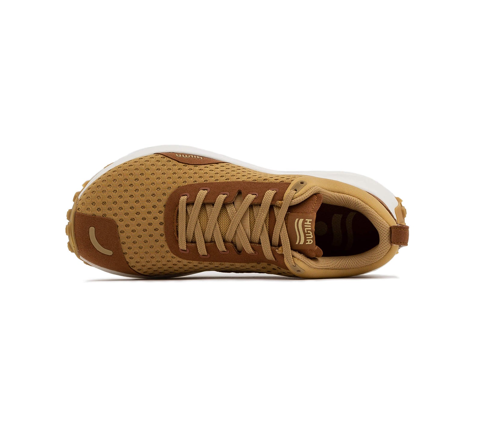 Top down view of right Everywhere Hilma Running shoe in Sandstone