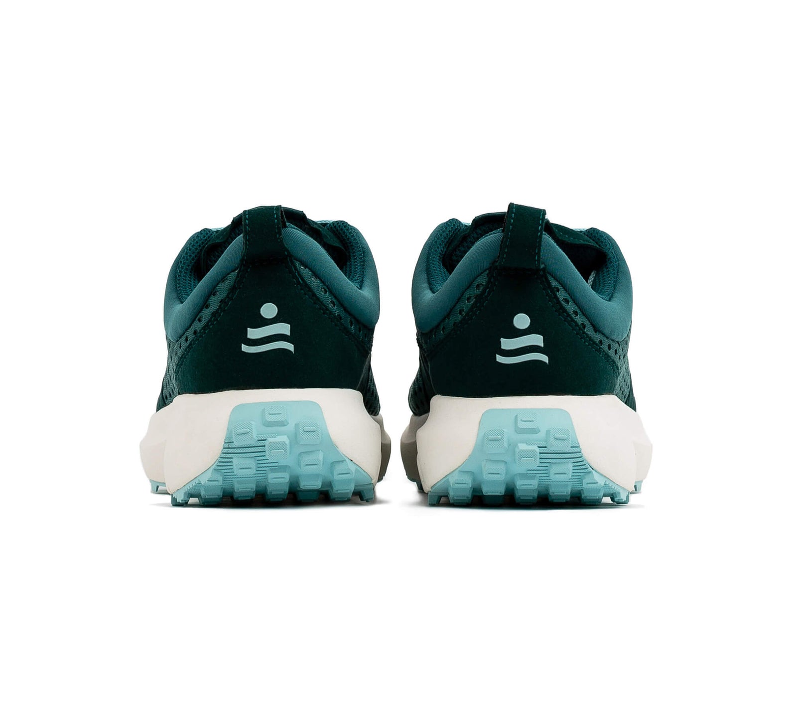 Back view of a pair of the Everywhere Hilma Running shoe in Evergreen