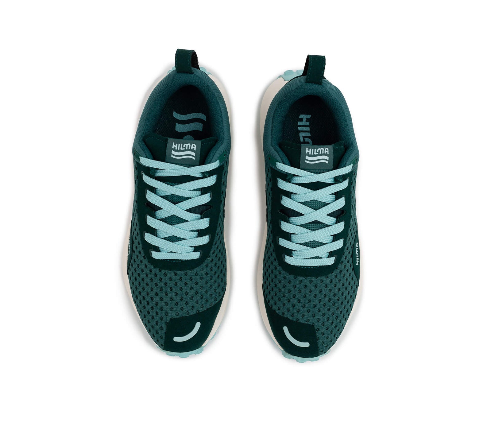 Top down view of a pair of the Everywhere Hilma Running shoe in Evergreen