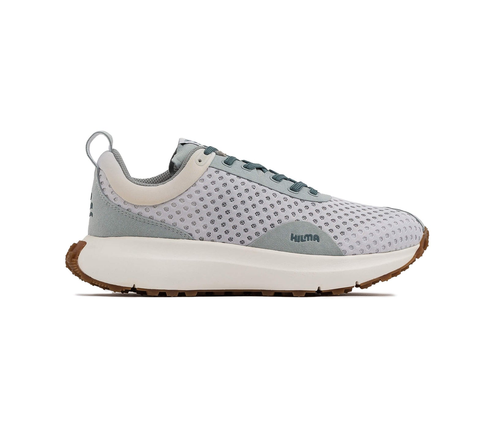 Exterior side view of right Everywhere Hilma Running Shoe in Mirage Grey