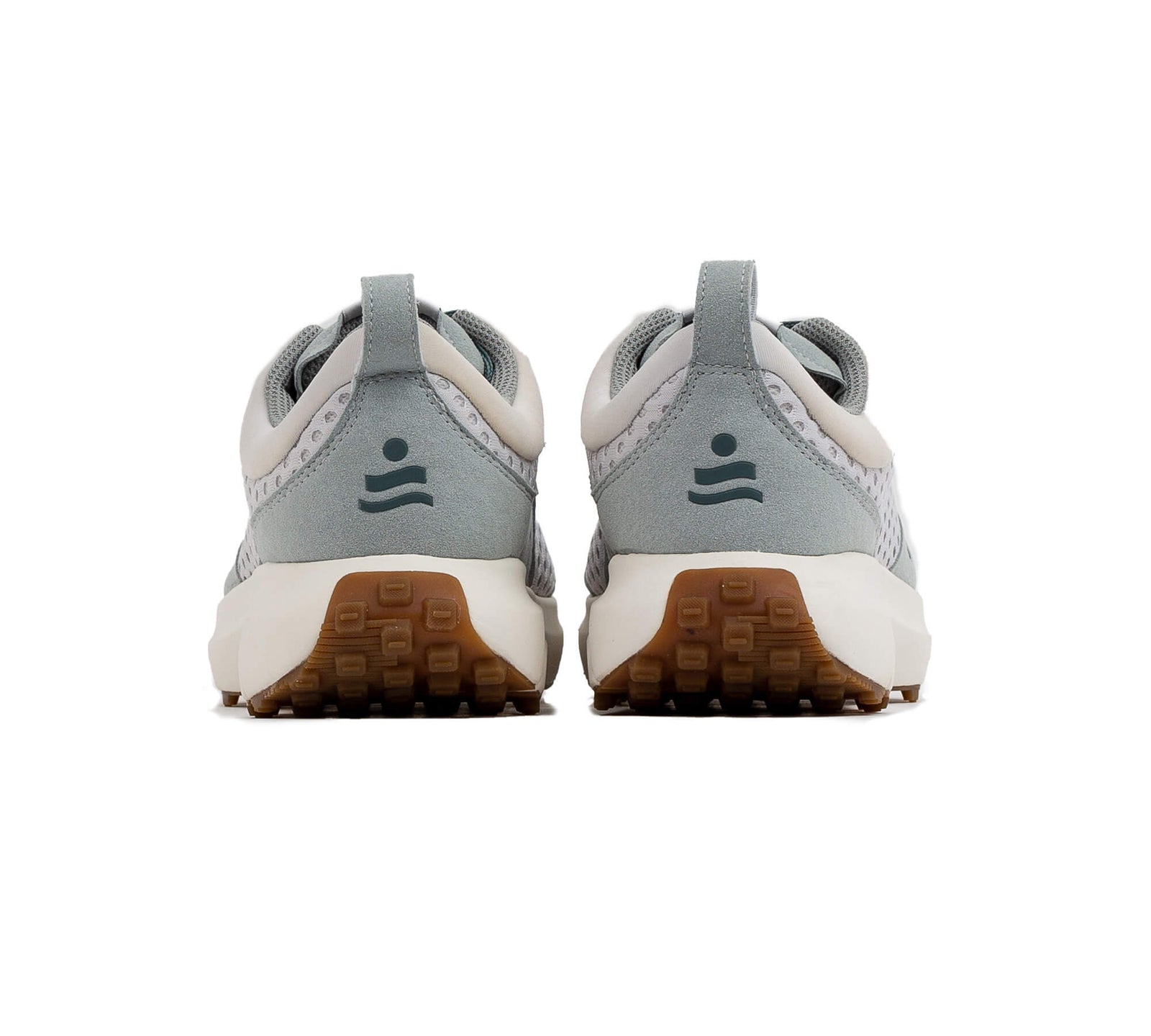 Back view of a pair of the Everywhere Hilma Running shoe in Mirage Grey