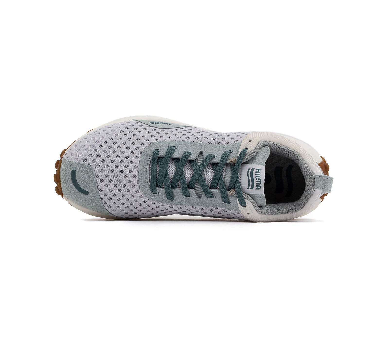 Top down view of right Everywhere Hilma Running shoe in Mirage Grey